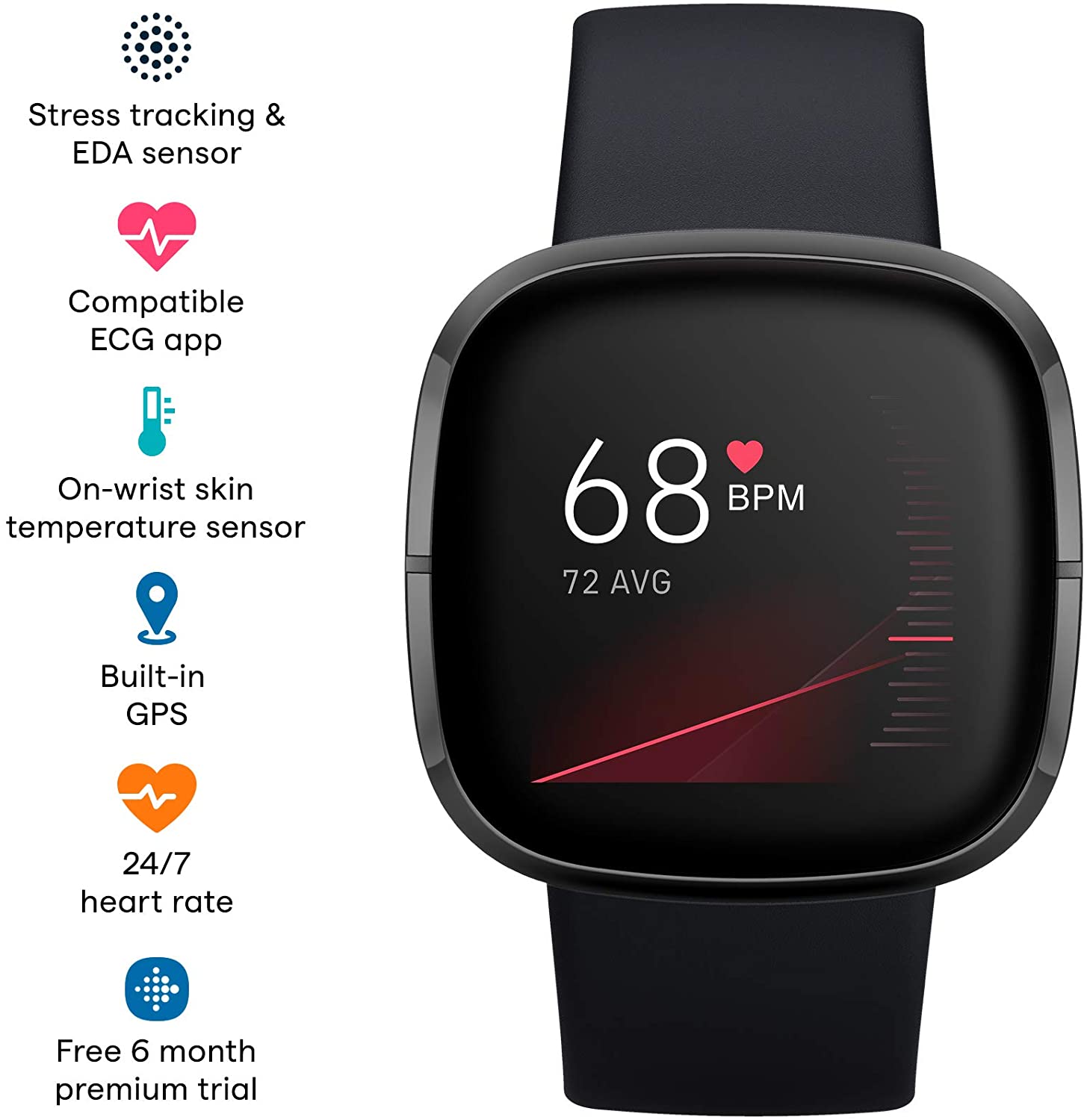 Fitbit Sense Fitness Wristband Heart Rate TrackerWearablesMeet Fitbit Sense the advanced smartwatch that helps you tune in to your body and guides you toward better health. Assess your heart for atrial fibrillation (Afib) with a compatible ECG app right o